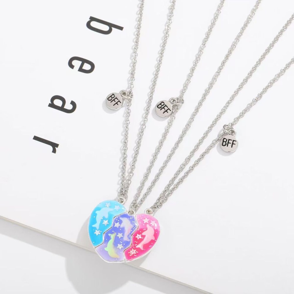 Stitching Heart Magnetic Best Friends Pendant Necklace Colorful Sequins Jewelry Gift For Men Couple 2