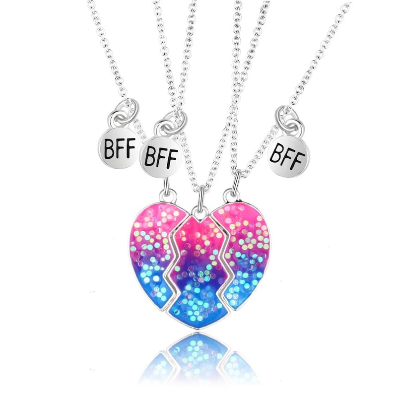 Stitching Heart Magnetic Best Friends Pendant Necklace Colorful Sequins Jewelry Gift For Men Couple 4