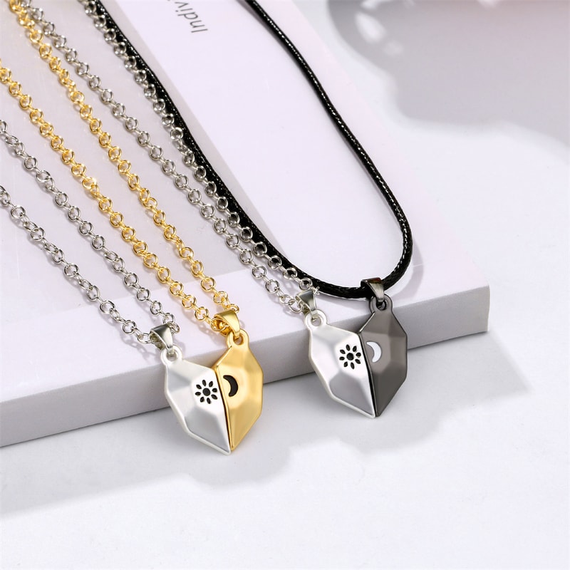 Trendy Magnetic Sun Moon Heart Necklace For Couple Women Heart Shaped Stitching Pendant DIY Jewelry 2
