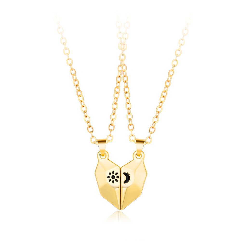 Trendy Magnetic Sun Moon Heart Necklace For Couple Women Heart Shaped Stitching Pendant DIY Jewelry 7
