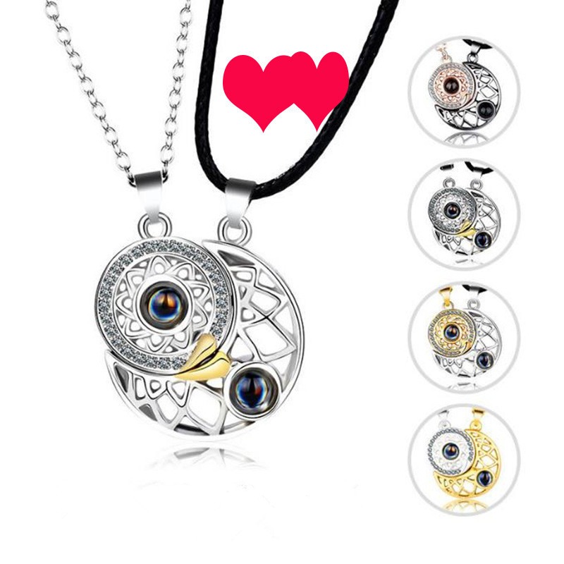 Couple Magnetic Matching Necklace For Women Men Sun Moon Heart Shape Pendant I Love You Projection 1