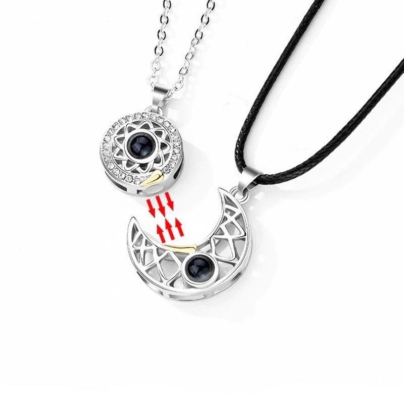 Couple Magnetic Matching Necklace For Women Men Sun Moon Heart Shape Pendant I Love You Projection 3