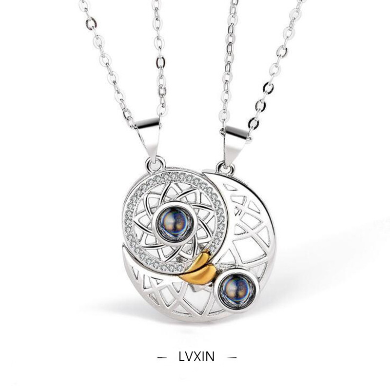 Couple Magnetic Matching Necklace For Women Men Sun Moon Heart Shape Pendant I Love You Projection 6