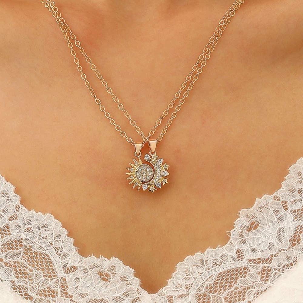 Magnetic Couple Matching Necklace Set Sun Moon Heart Shape Magnet Pendant Fashion Lover Gift Jewelr 5