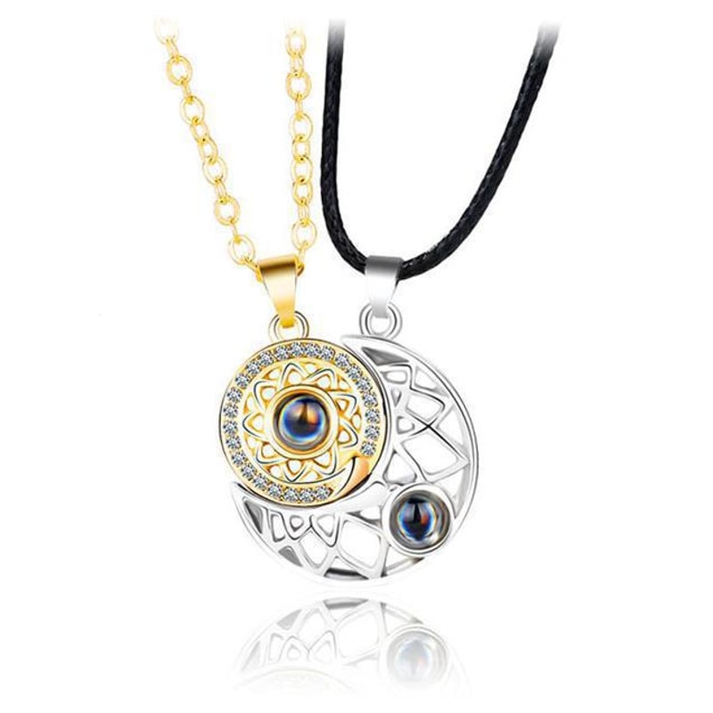 Magnetic Couple Matching Necklace For Women Men I Love You Projection Sun Moon Heart Pendant Jewelr 5