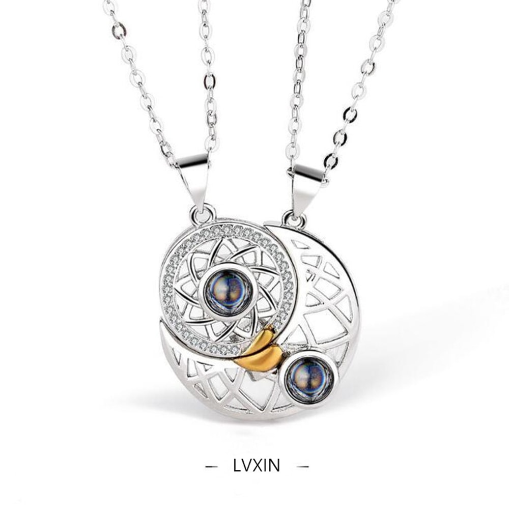Magnetic Couple Matching Necklace For Women Men I Love You Projection Sun Moon Heart Pendant Jewelr 3