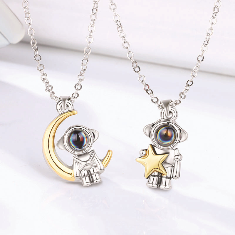 Hollow Sun Moon Heart Projection Necklace I Love You Magnetic Pendant Jewelry Gift For Couples 4
