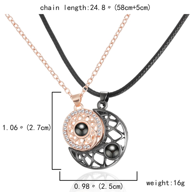 Hollow Sun Moon Heart Projection Necklace I Love You Magnetic Pendant Jewelry Gift For Couples 3