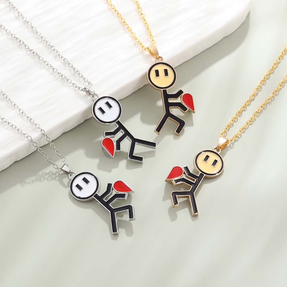 Couple Magnetic Necklace Simple Stickman Charm, Splicing Heart Pendant Jewelry Accessories, Romantic Gift