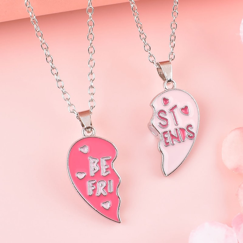 Cute Best Friends Magnetic Necklace For Women Fashion Heart Shaped Pendant Stitching Design Best Fr 2