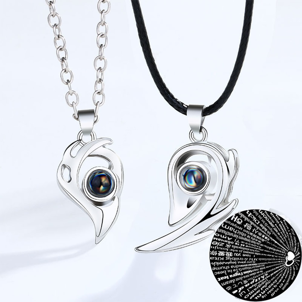 Heart Projection Magnetic Distance Couple Necklace I Love You Matching Pendant Jewelry 0