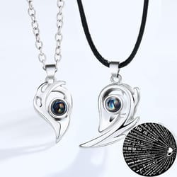 heart projection magnetic distance couple necklace, i love you, matching pendant jewelry