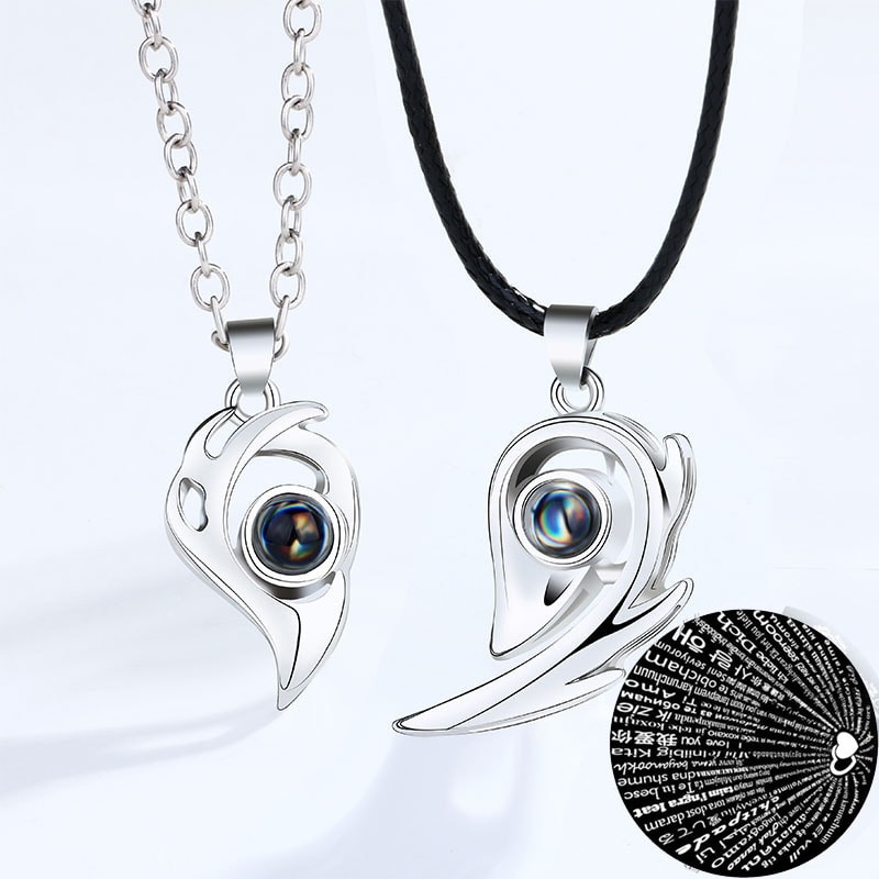 Heart Projection Magnetic Distance Couple Necklace I Love You Matching Pendant Jewelry 0