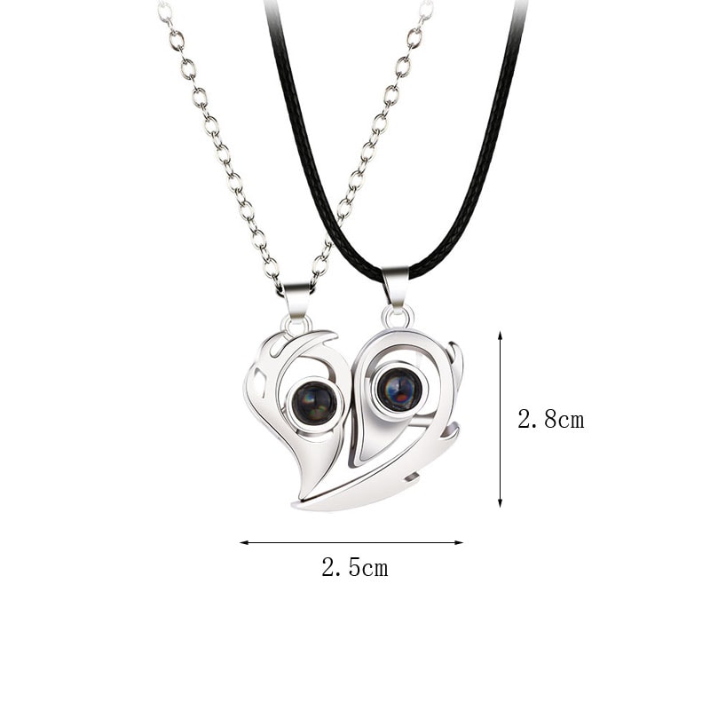 Heart Projection Magnetic Distance Couple Necklace I Love You Matching Pendant Jewelry 1