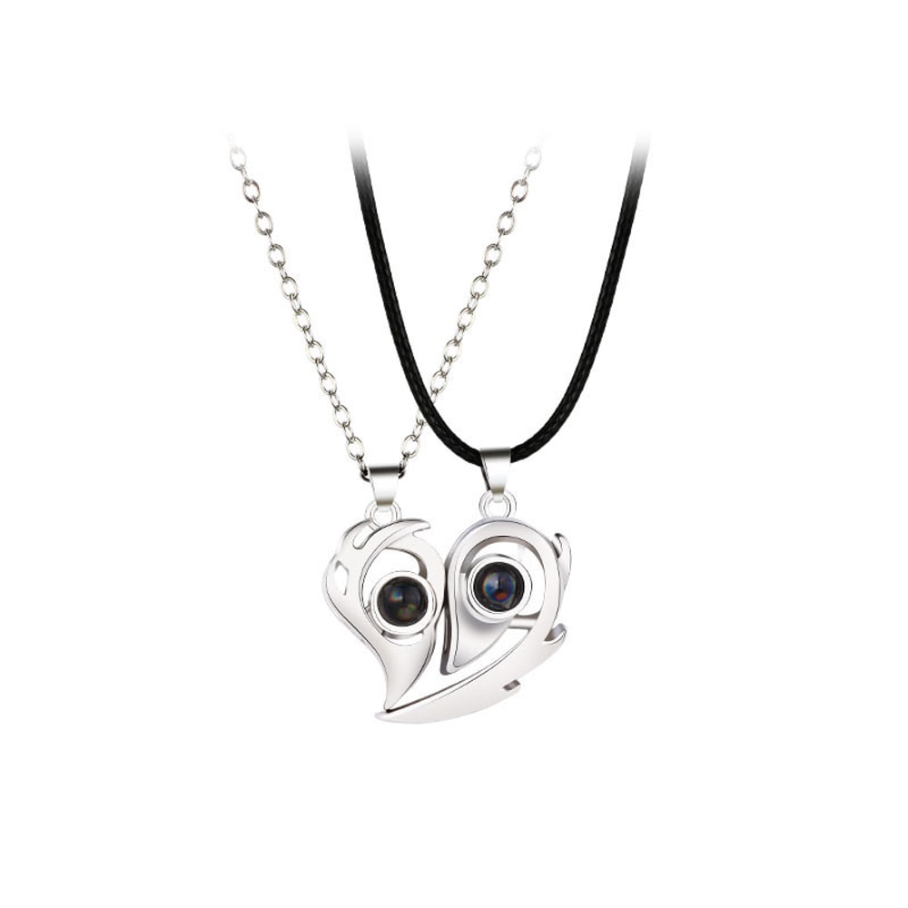 Heart Projection Magnetic Distance Couple Necklace I Love You Matching Pendant Jewelry 4