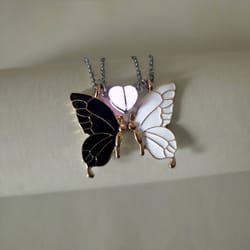 luminous love butterfly sister necklace set, black and white heart shaped magnetic cute accessories