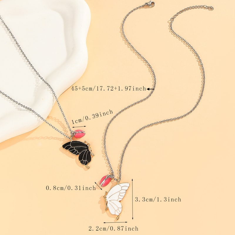 Luminous Love Butterfly Sister Necklace Set Black And White Heart Shaped Magnetic Cute Accessories 4