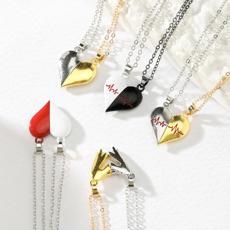 Heart Shaped Couple Necklace Key And Lock Fashionable Creative Magnetic Necklace Romantic Valentine 0