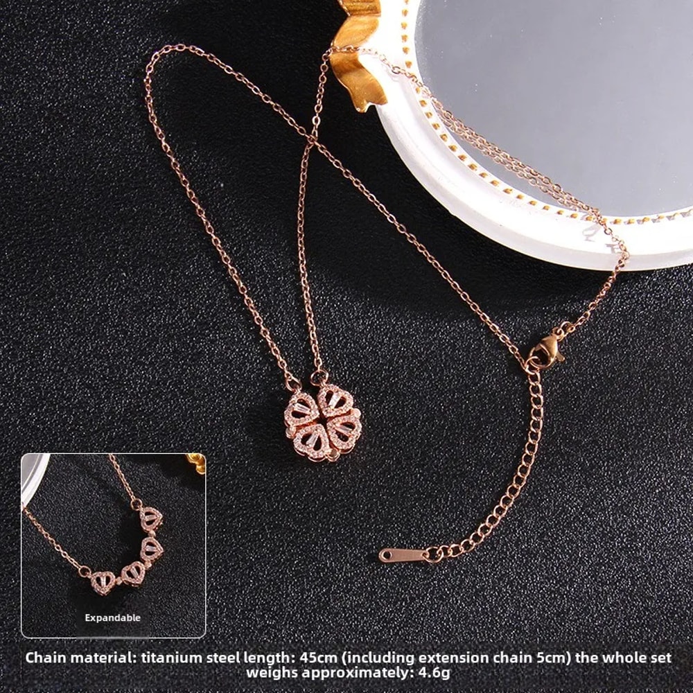 Ladies Clover Heart Shaped Clover Choker Red Black Double Side Love Magnetic Pendant Necklace Lucky 3