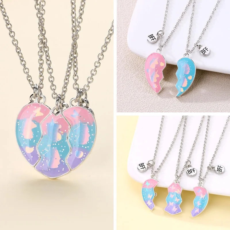 BFF Friendship Jewelry Necklace Gradient Butterfly Unicorn Heartshaped Gifts For Kids 0