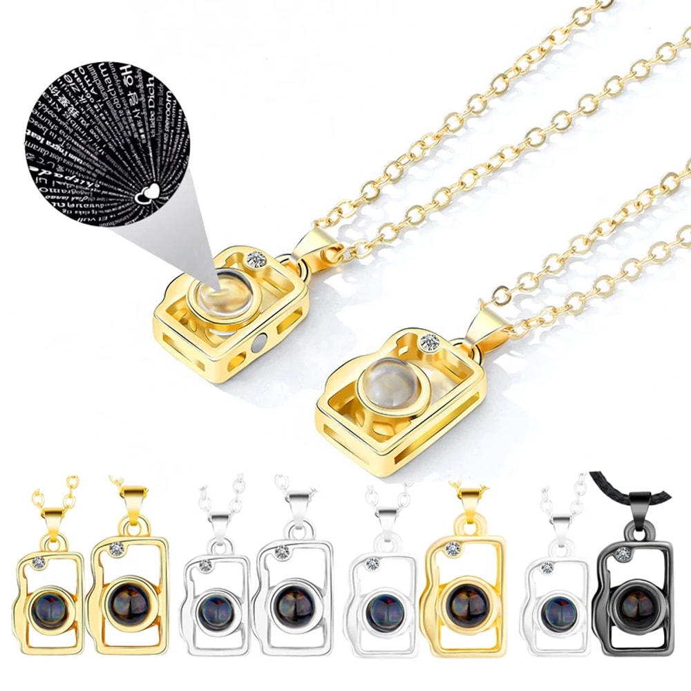 Attractive Magnetic Heart Camera Puzzle Pendant I Love You Projection Couple Necklace Gifts 0
