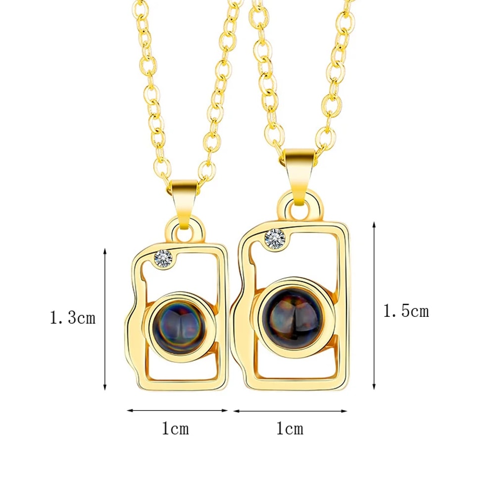 Attractive Magnetic Heart Camera Puzzle Pendant I Love You Projection Couple Necklace Gifts 2