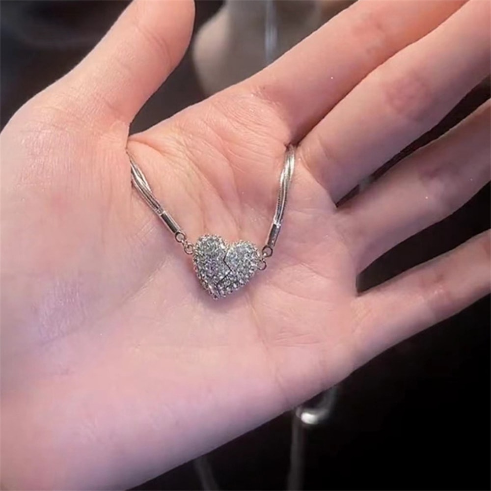 Love HeartShaped Magnet Pendant Necklace Stainless Steel Zircon Clavicle Chain Jewelry For Women Pa 3