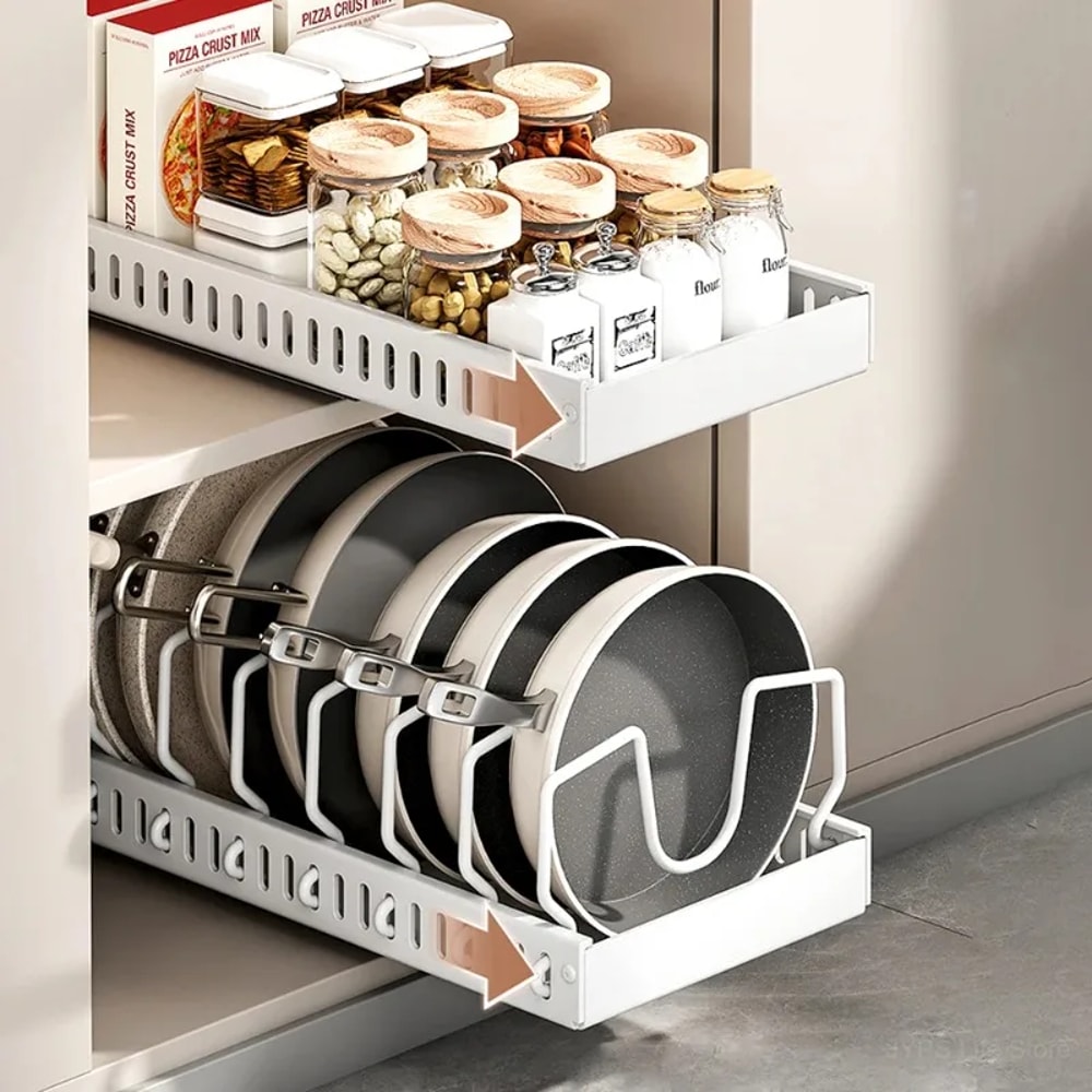 Kitchen Pull Out Organizer Multifunctional Pot Pan Holder Sliding Lid Rack Spice Organizer Dish Dry 0