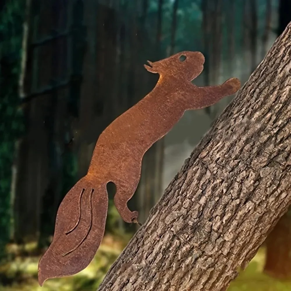 Rusty Squirrel Silhouette Metal Decoration Tree Stakes Creative Tree Insert Branch Insert Decoratio 3