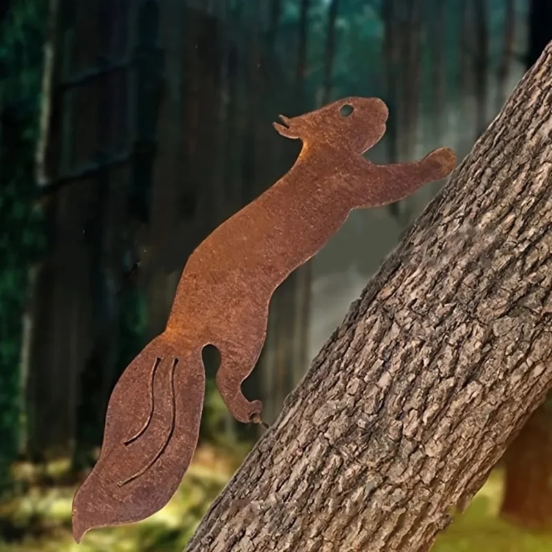 Rusty Squirrel Silhouette Metal Decoration Tree Stakes Creative Tree Insert Branch Insert Decoratio 3