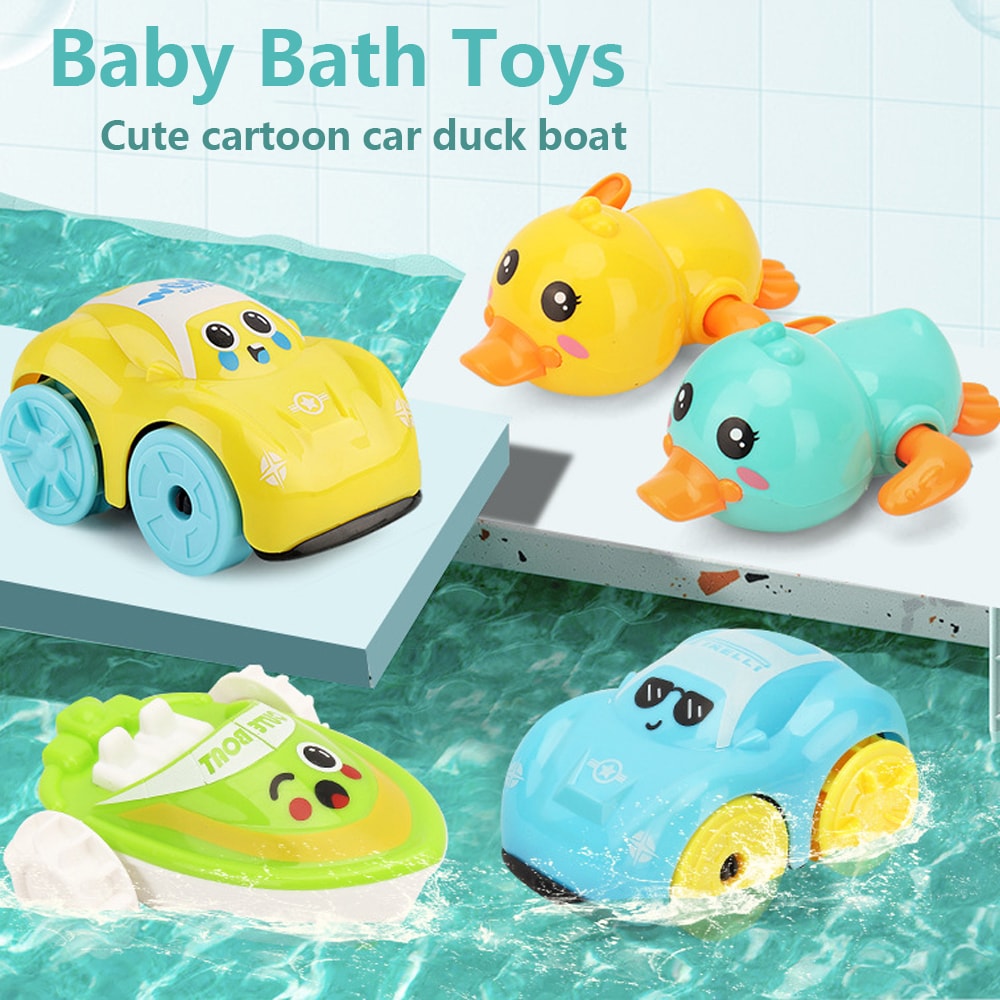 Cute Baby Bath Toys Children Bathing Swimming Duck Clockwork Car Cartoon Vehicle Water Playing Gift 8
