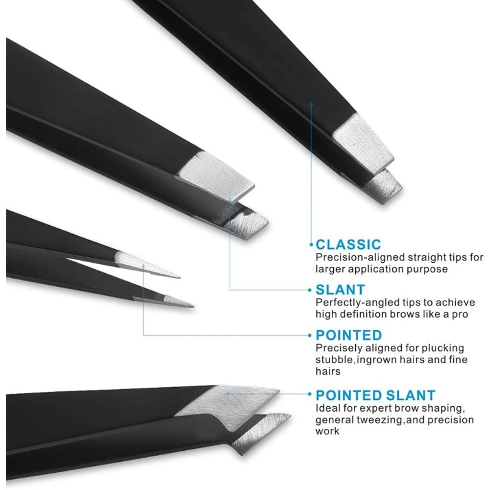 Stainless Steel Eyebrow Tweezers Set Professional Facial Hair Ingrown Hair Removal 4