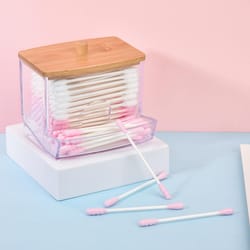acrylic square storage box with bamboo cover household cotton swab tank for bathroom bedroom