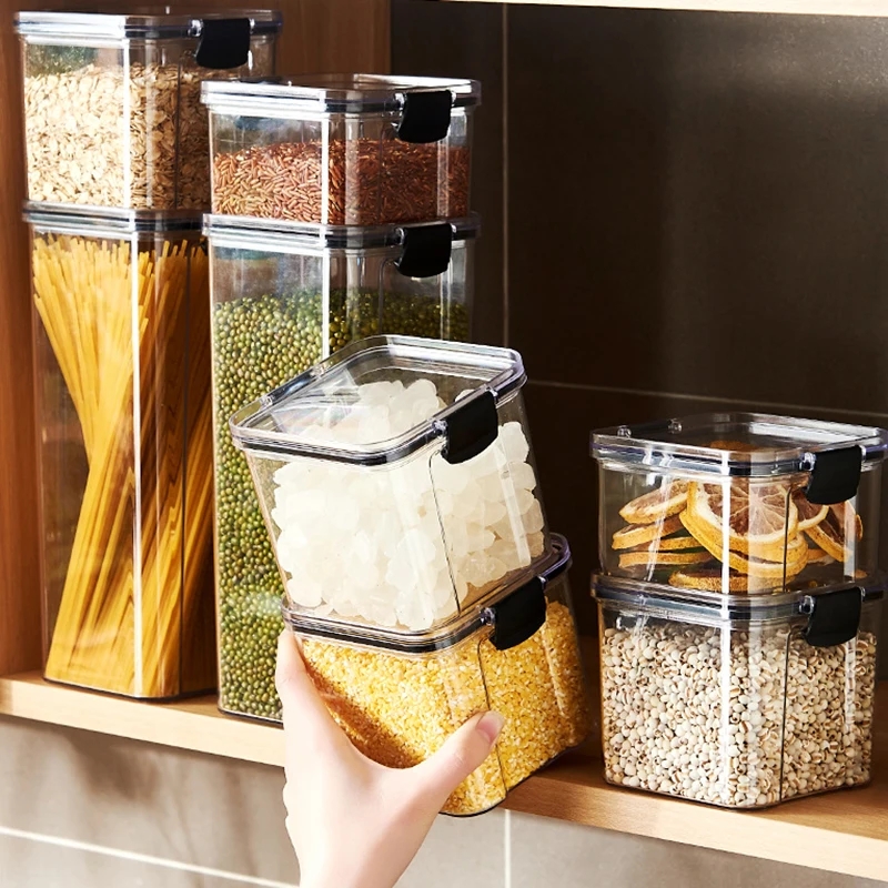 Airtight Storage Box For Grain Pasta MoistureProof Sealed Jar Plastic Household Kitchen Organizer S 2