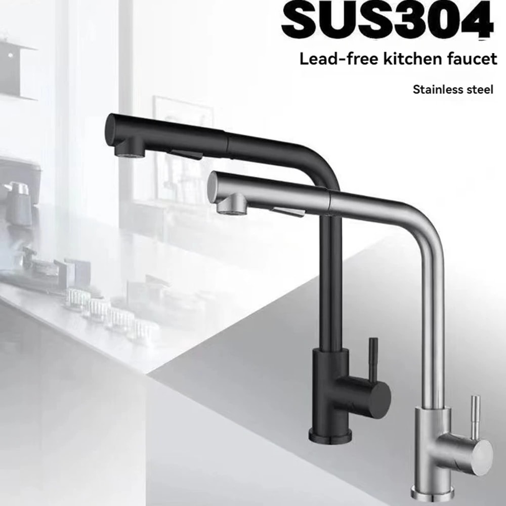 Stainless Steel Pull Out Kitchen Sink Faucet Hot Cold Water Mixer Tap Two Model Stream Sprayer Nozz 4