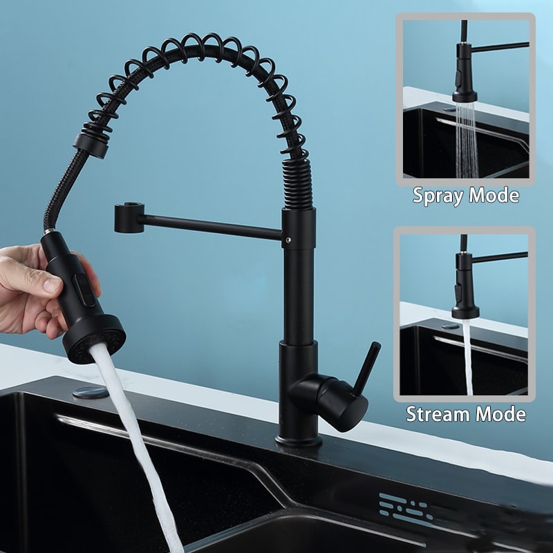 Kitchen Pull Down Spring Sink Faucet Rotational Hot Cold Mixer Tap 1