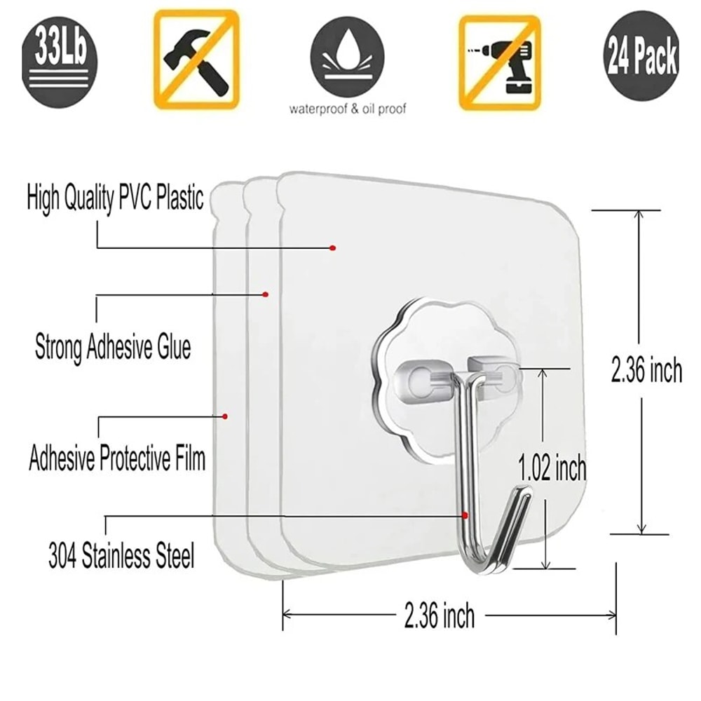 SelfAdhesive Stainless Steel Transparent Hooks For Bathroom Towel Storage Clothes Key Pendant Organ 4