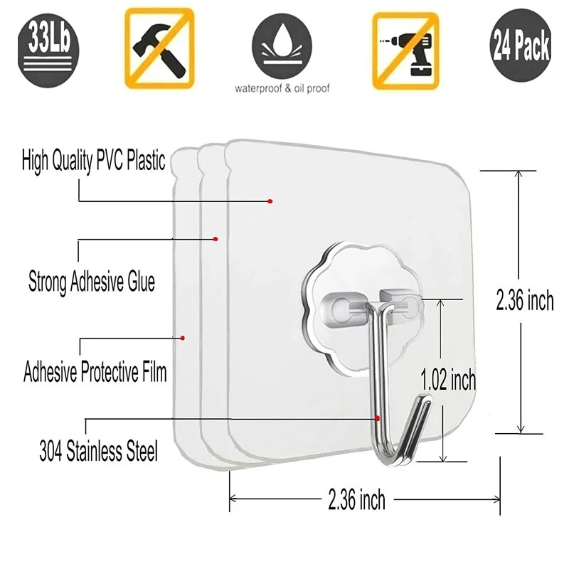 SelfAdhesive Stainless Steel Transparent Hooks For Bathroom Towel Storage Clothes Key Pendant Organ 4