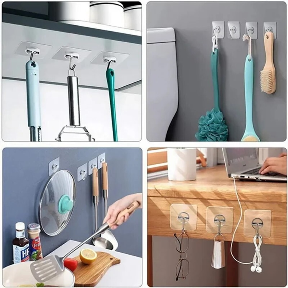 SelfAdhesive Stainless Steel Transparent Hooks For Bathroom Towel Storage Clothes Key Pendant Organ 3