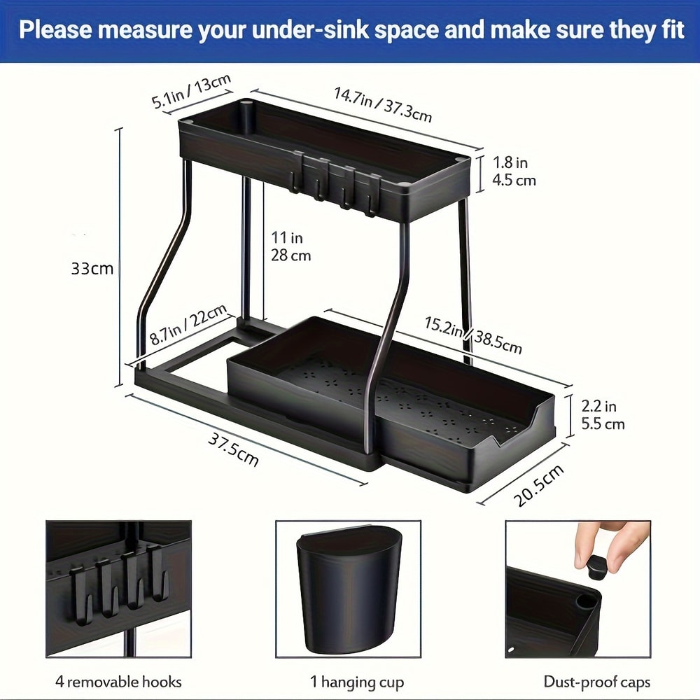 Kitchen Organizer Double Layer Storage Rack Pull-out Storage Box Cabinet Sink for Organizing