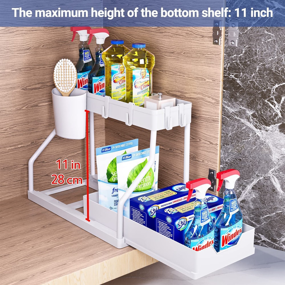 Kitchen Organizer Double Layer Storage Rack Pull-out Storage Box Cabinet Sink for Organizing
