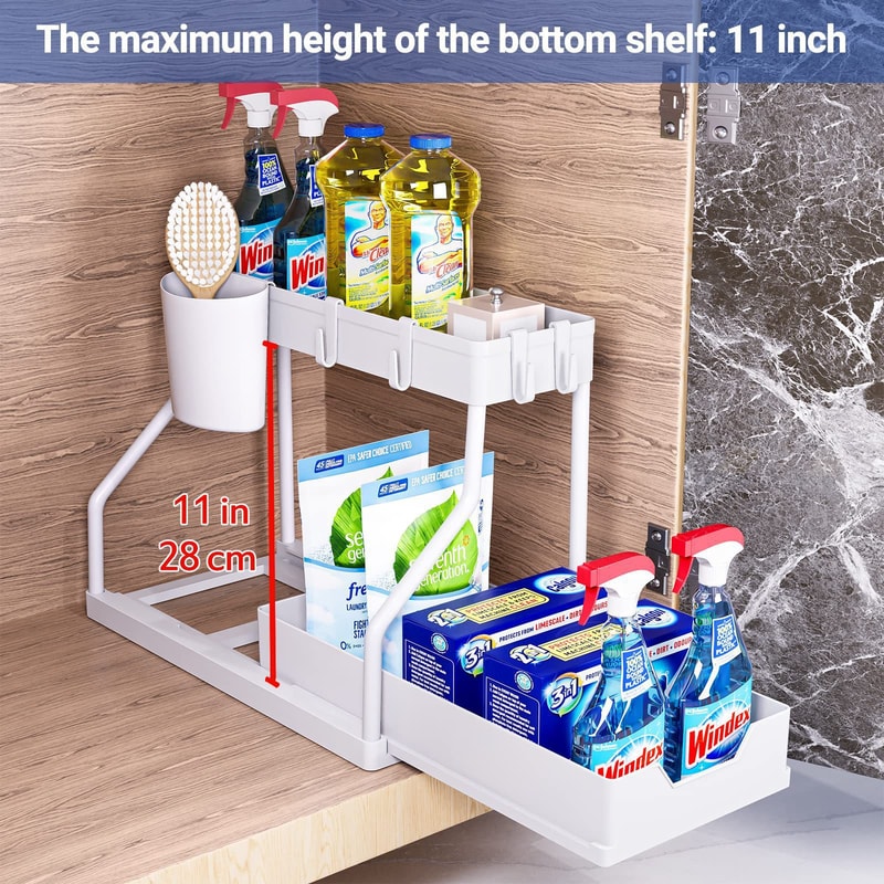 Kitchen Organizer Double Layer Storage Rack Pull-out Storage Box Cabinet Sink for Organizing
