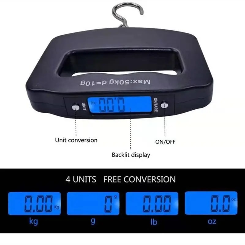 Hanging Digital Scale with LCD Display Fish Weight Luggage Hook Travel Kitchen Weighing Scale