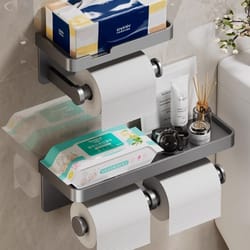 aluminum alloy no drill toilet paper holder wall-mounted tissue rack bathroom storage