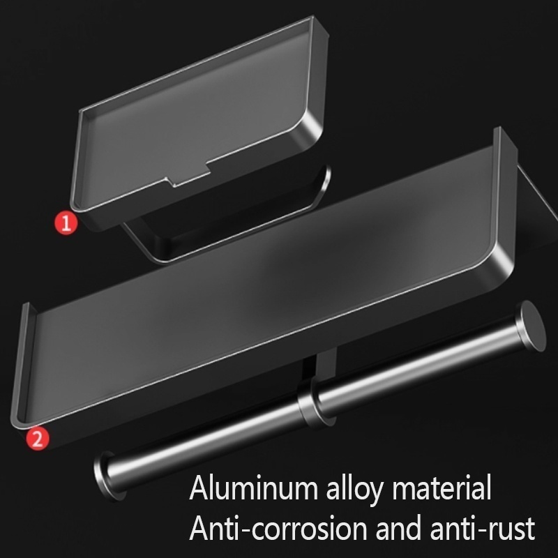 Aluminum Alloy No Drill Toilet Paper Holder WallMounted Tissue Rack Bathroom Storage 1