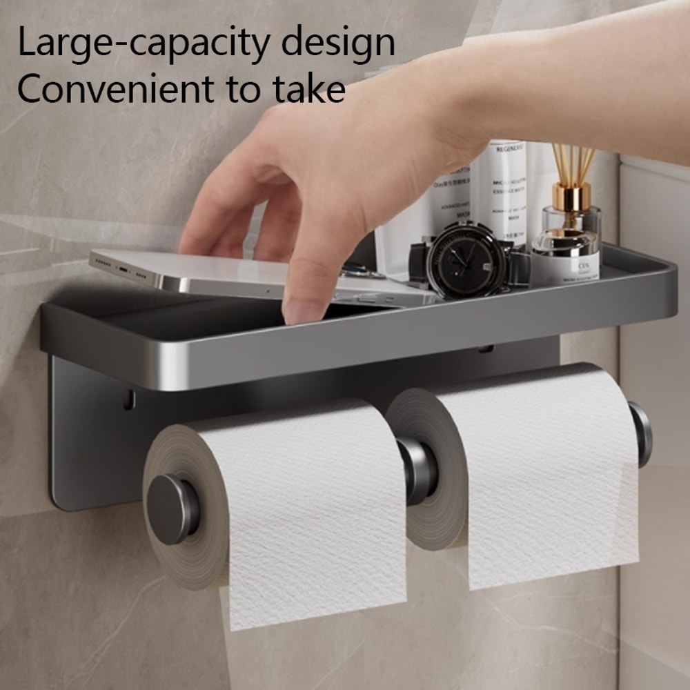 Aluminum Alloy No Drill Toilet Paper Holder WallMounted Tissue Rack Bathroom Storage 2