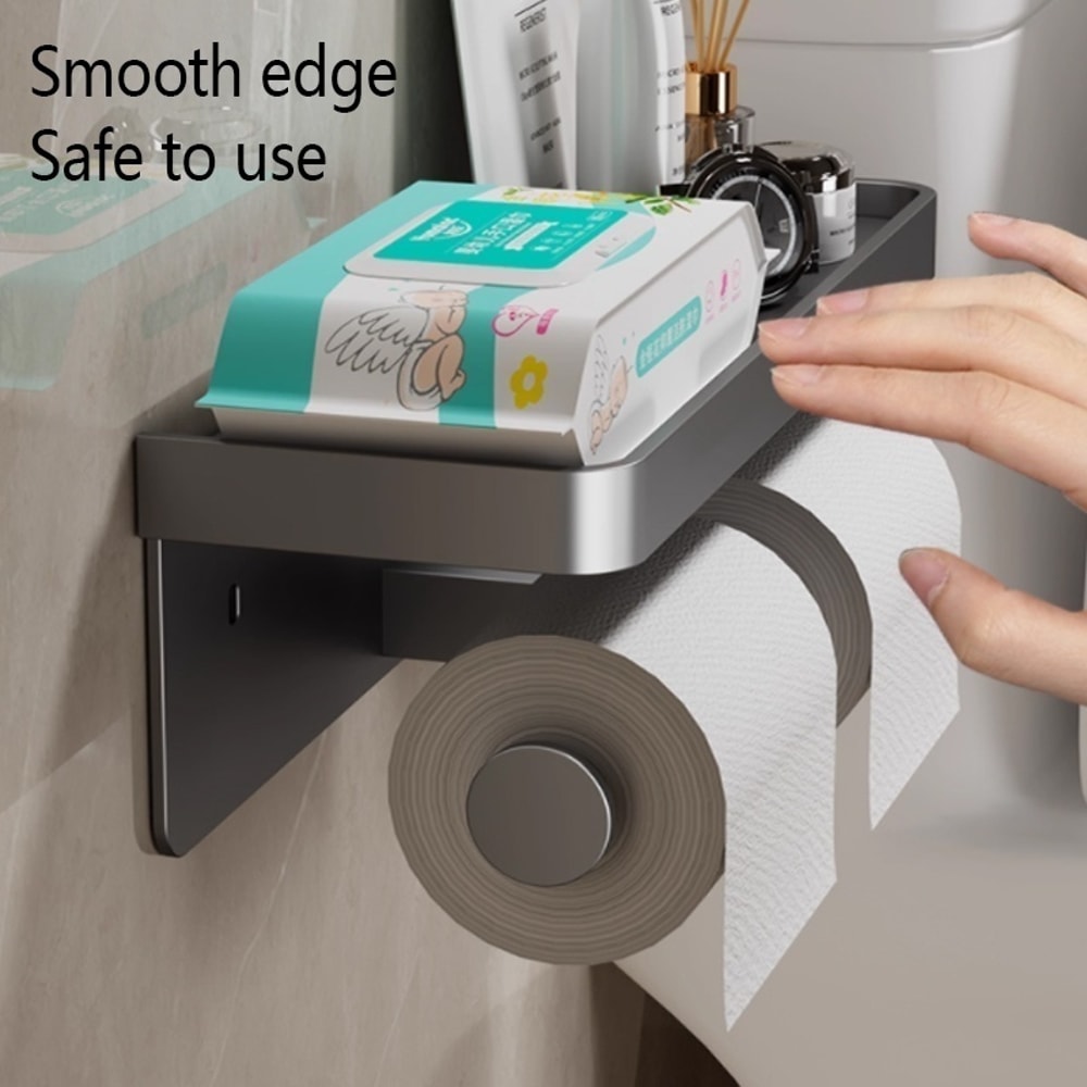 Aluminum Alloy No Drill Toilet Paper Holder WallMounted Tissue Rack Bathroom Storage 3