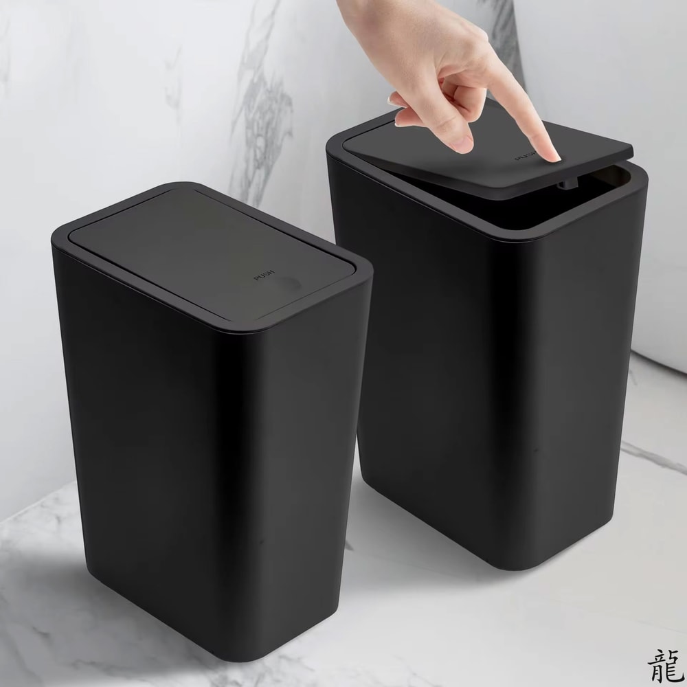 Bathroom Trash Can Garbage Can With Press Top Lid For Toilet Bedroom Living Room Plastic Wastebaske 0