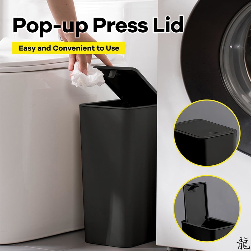Bathroom Trash Can Garbage Can With Press Top Lid For Toilet Bedroom Living Room Plastic Wastebaske 2