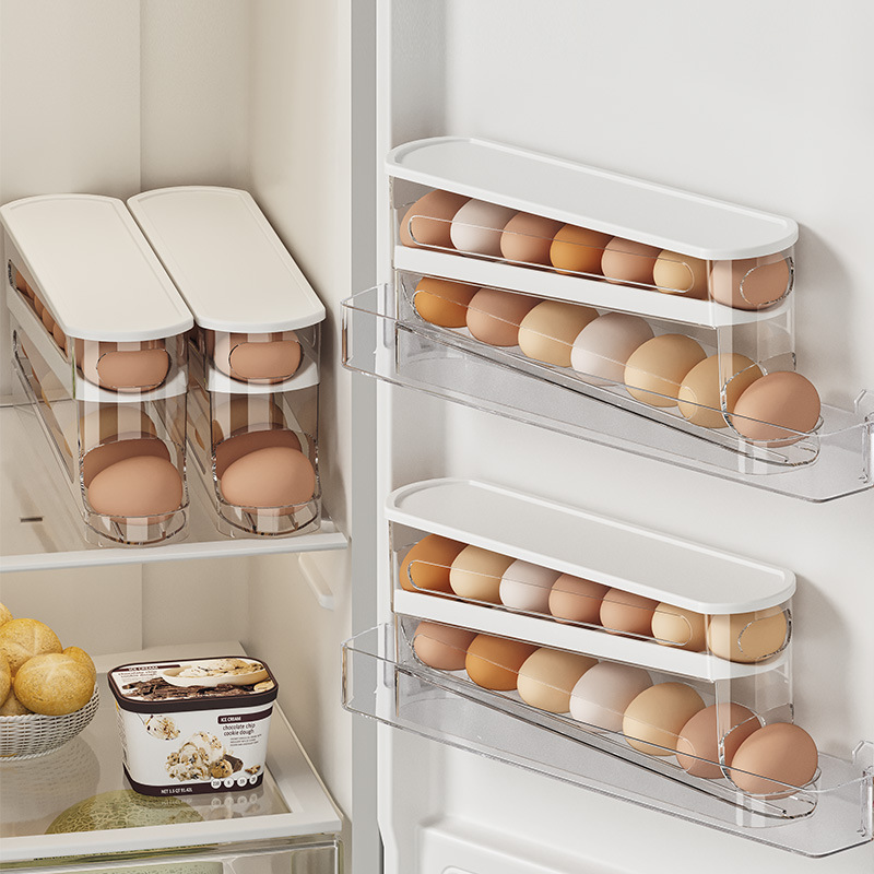 Automatic Rolling Egg Holder Rack Bilayer Fridge Storage Box Ladder Style Egg Organizer Dispenser F 2